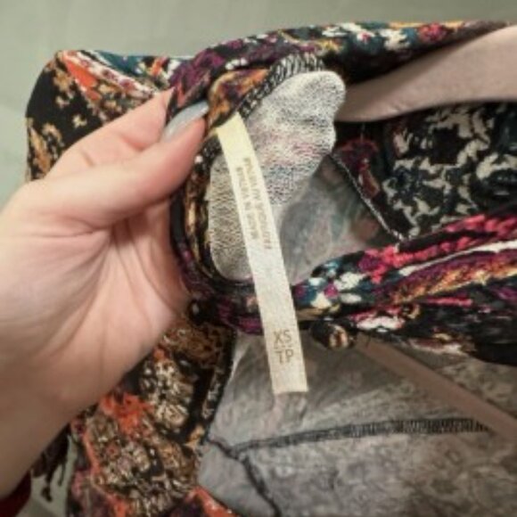 Free People Multicolor Paisley Ruched Drawstring Long Sleeve Mini Dress XS - Picture 4 of 5